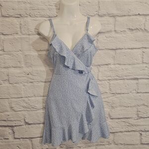 Ruffle Trim Wrap Tie Side Ditsy Floral Slip Dress